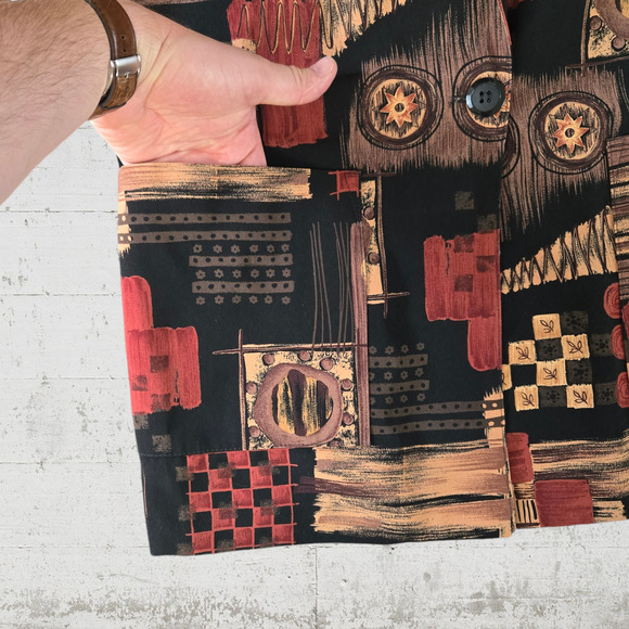 Vintage 90s Tribal Patchwork Print Statement Blazer Artsy Jacket Size Small - Picture 3 of 7